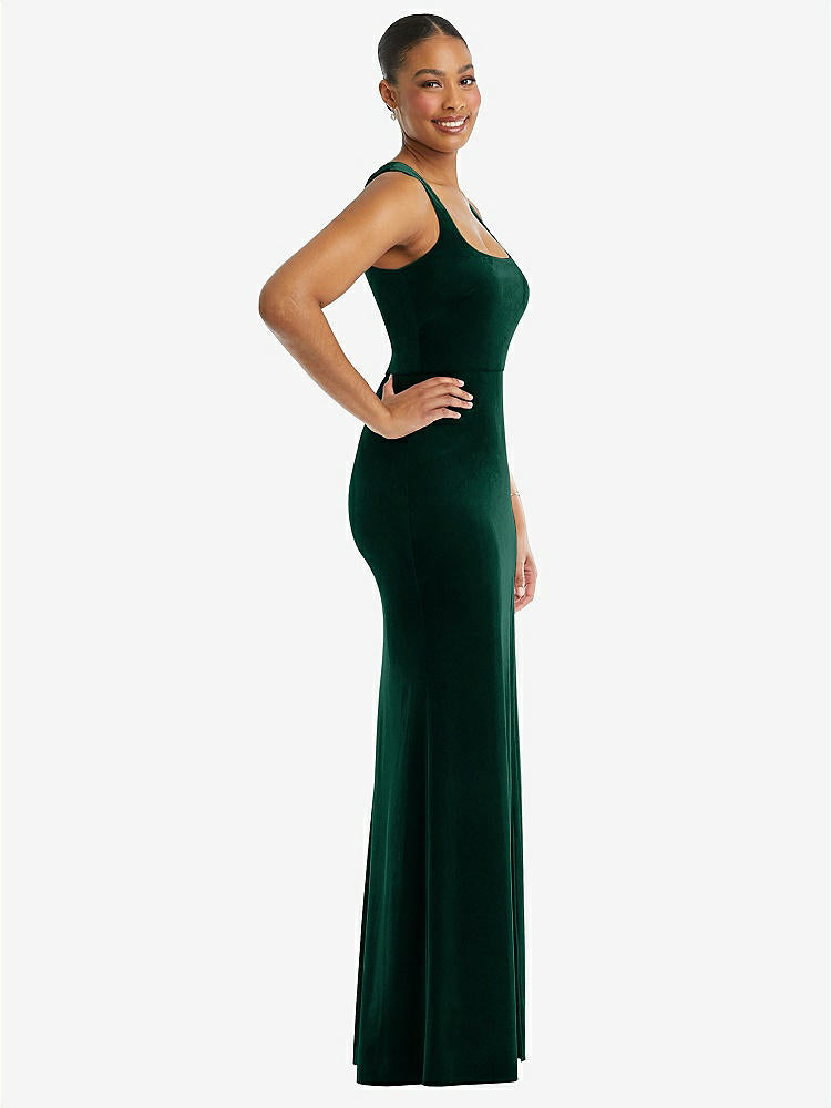 【STYLE: 6870】Square Neck Closed Back Velvet Maxi Dress 【COLOR: Evergreen】