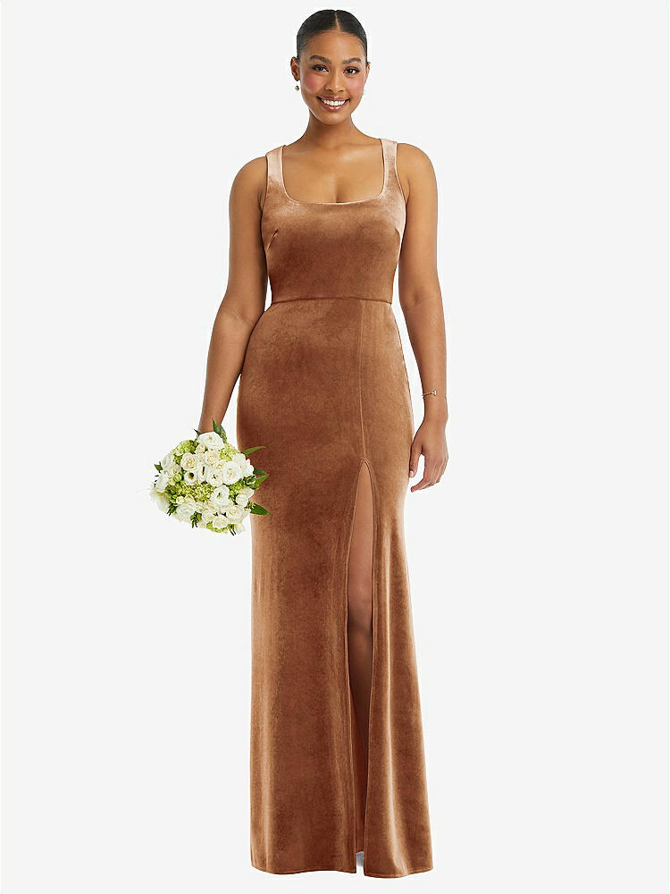【STYLE: 6870】Square Neck Closed Back Velvet Maxi Dress 【COLOR: Golden Almond】