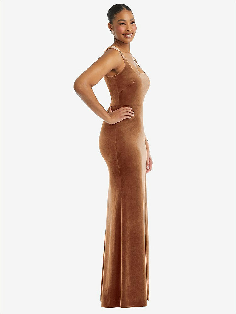 【STYLE: 6870】Square Neck Closed Back Velvet Maxi Dress 【COLOR: Golden Almond】