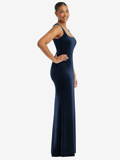 【NEW】【STYLE: 6870】正方形 首 閉じた 背中 ベルベット マキシ ドレス 【COLOR: Midnight Navy】【SIZE: 00-30W】