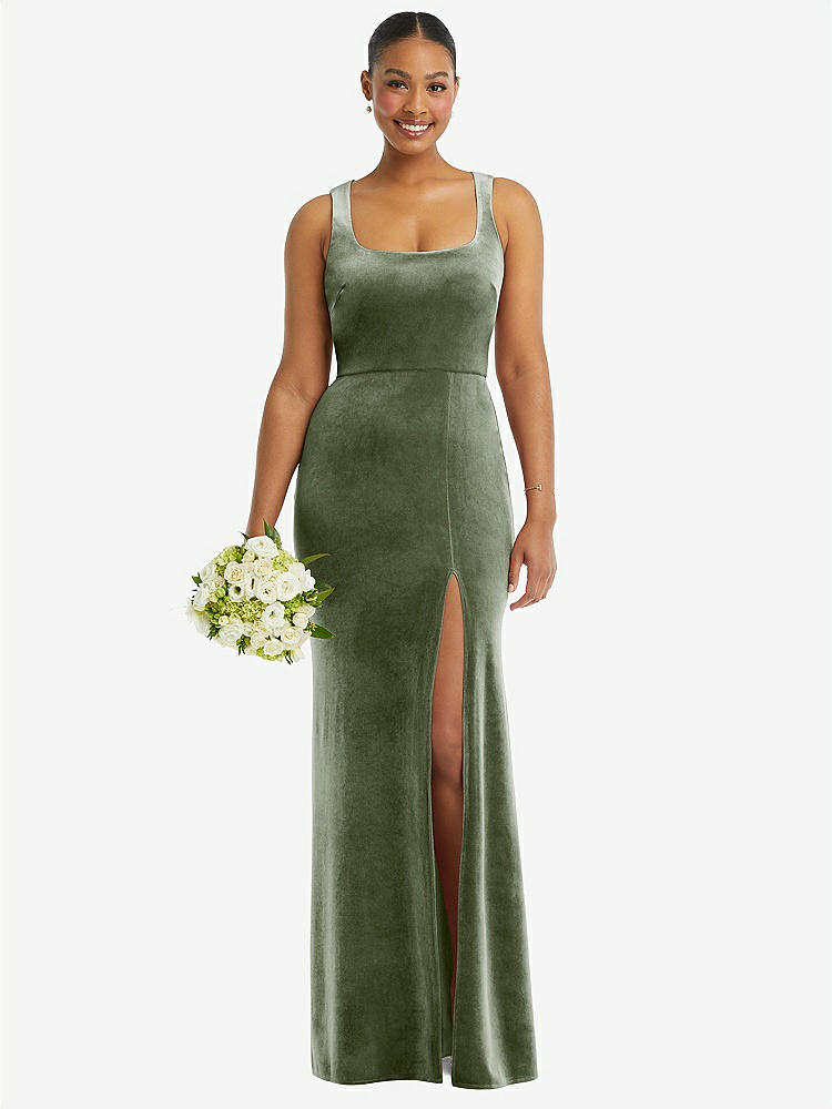 【STYLE: 6870】Square Neck Closed Back Velvet Maxi Dress 【COLOR: Sage】