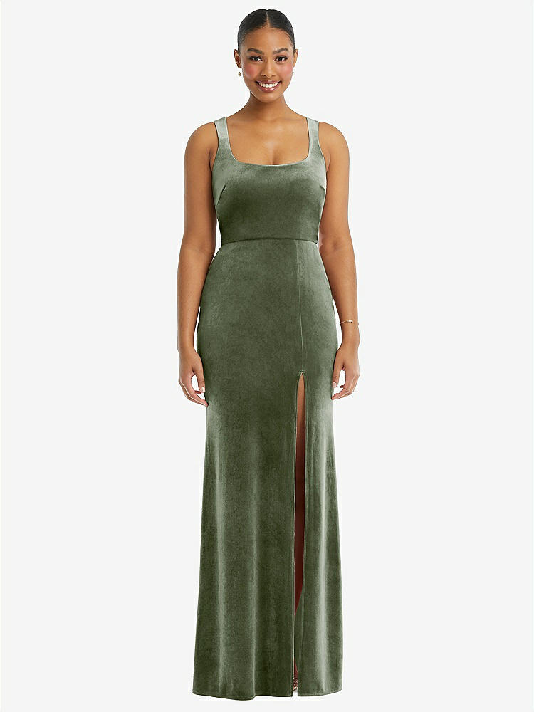 【STYLE: 6870】Square Neck Closed Back Velvet Maxi Dress 【COLOR: Sage】