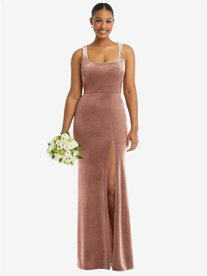 【STYLE: 6870】Square Neck Closed Back Velvet Maxi Dress 【COLOR: Tawny Rose】