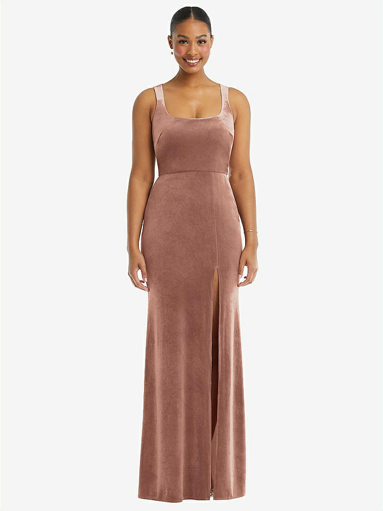 【STYLE: 6870】Square Neck Closed Back Velvet Maxi Dress 【COLOR: Tawny Rose】