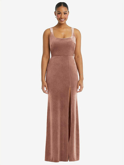 【STYLE: 6870】Square Neck Closed Back Velvet Maxi Dress 【COLOR: Tawny Rose】