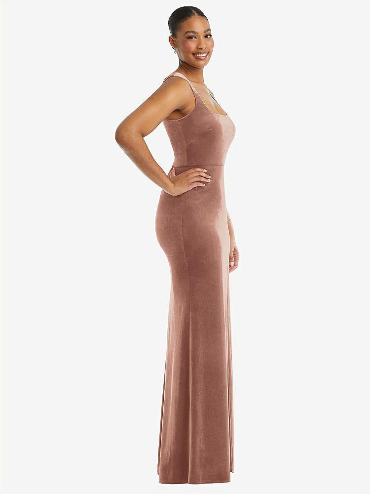 【STYLE: 6870】Square Neck Closed Back Velvet Maxi Dress 【COLOR: Tawny Rose】