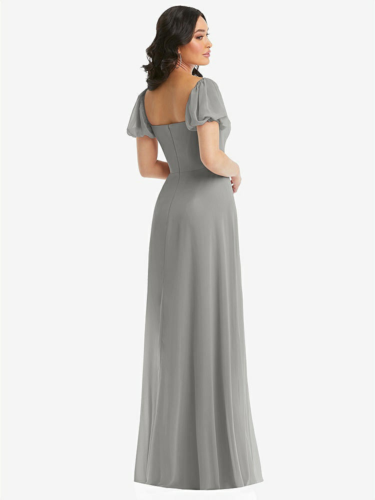 【STYLE: 1567】Puff Sleeve Chiffon Maxi Dress with Front Slit【COLOR: Chelsea Gray】