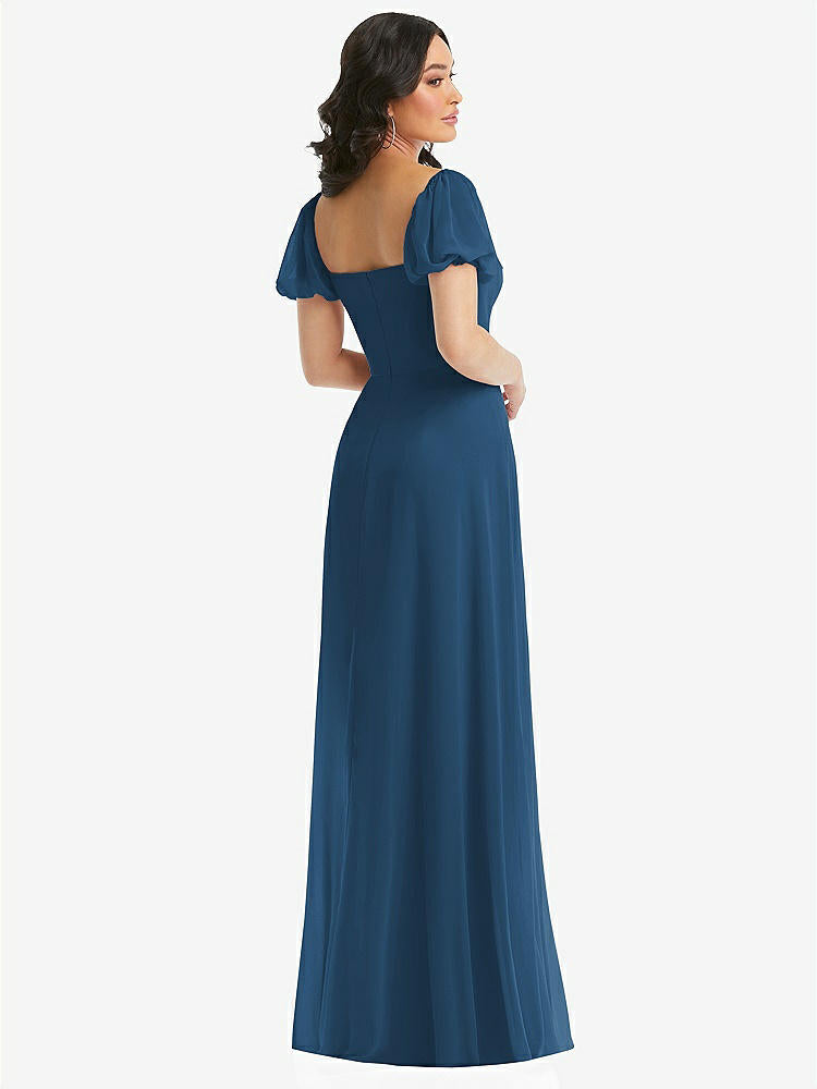 【NEW】【STYLE: 1567】パフ スリーブ シフォン マキシ ドレス 前面 スリット【COLOR: Dusk Blue】【SIZE: 00-30W】