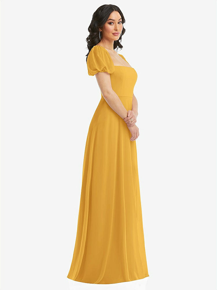 【NEW】【STYLE: 1567】パフ スリーブ シフォン マキシ ドレス 前面 スリット【COLOR: NYC Yellow】【SIZE: 00-30W】