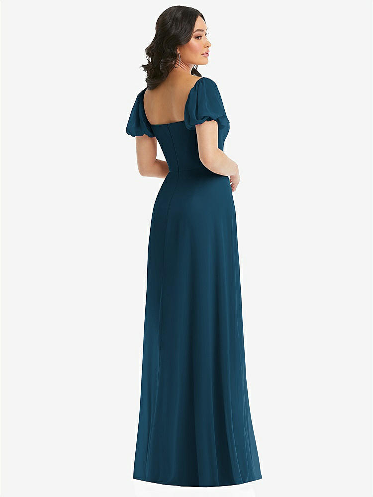 【NEW】【STYLE: 1567】パフ スリーブ シフォン マキシ ドレス 前面 スリット【COLOR: Atlantic Blue】【SIZE: 00-30W】