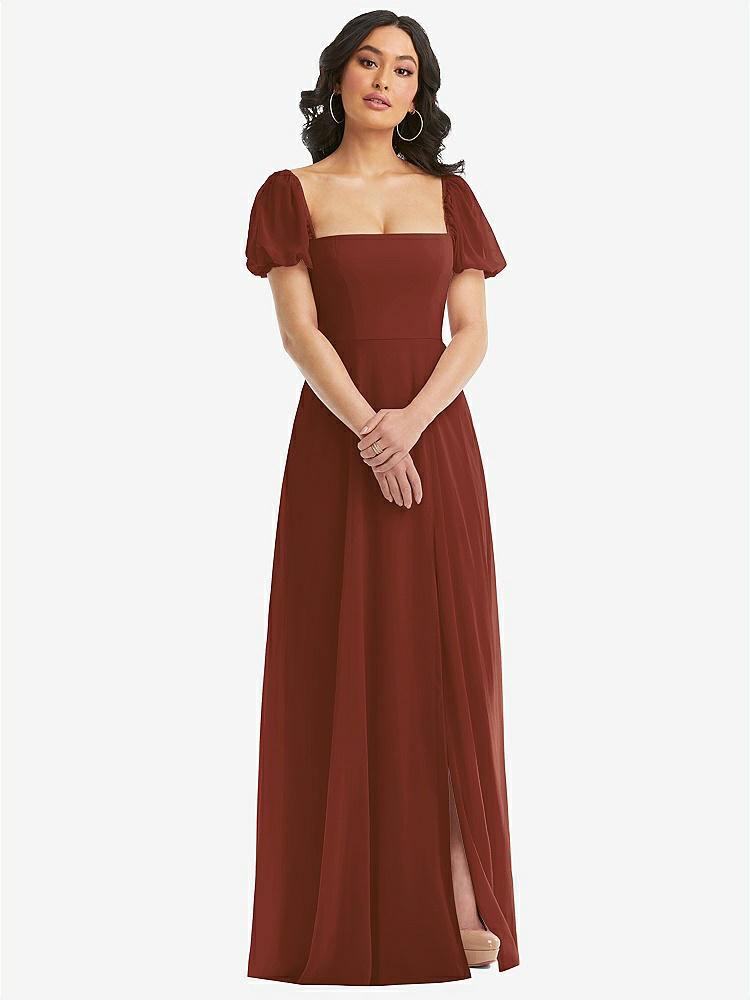 【STYLE: 1567】Puff Sleeve Chiffon Maxi Dress with Front Slit【COLOR: Auburn Moon】