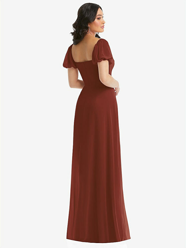 【STYLE: 1567】Puff Sleeve Chiffon Maxi Dress with Front Slit【COLOR: Auburn Moon】