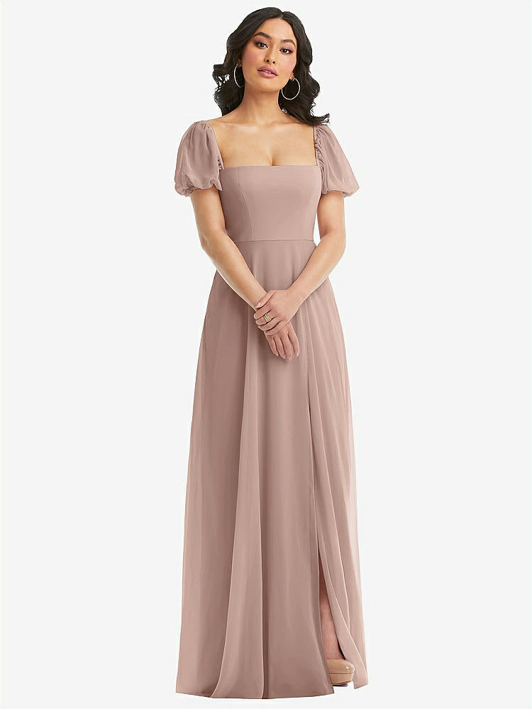 【NEW】【STYLE: 1567】パフ スリーブ シフォン マキシ ドレス 前面 スリット【COLOR: Bliss】【SIZE: 00-30W】