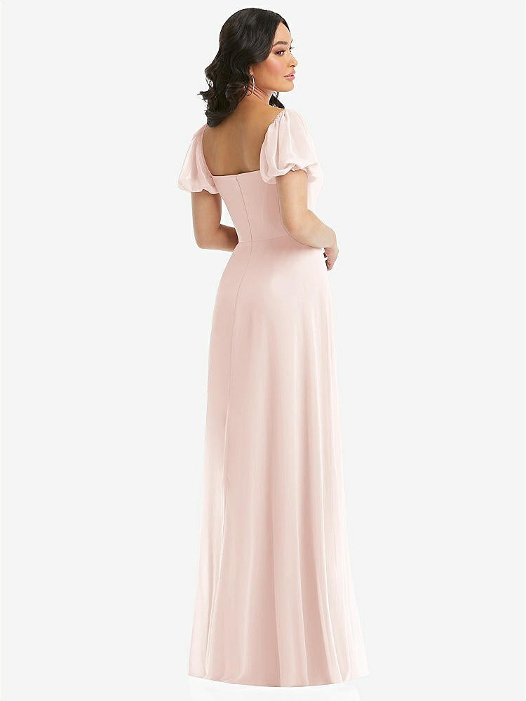 【NEW】【STYLE: 1567】パフ スリーブ シフォン マキシ ドレス 前面 スリット【COLOR: Blush】【SIZE: 00-30W】