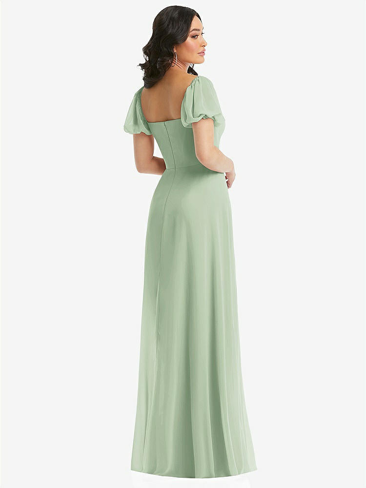 【STYLE: 1567】Puff Sleeve Chiffon Maxi Dress with Front Slit【COLOR: Celadon】