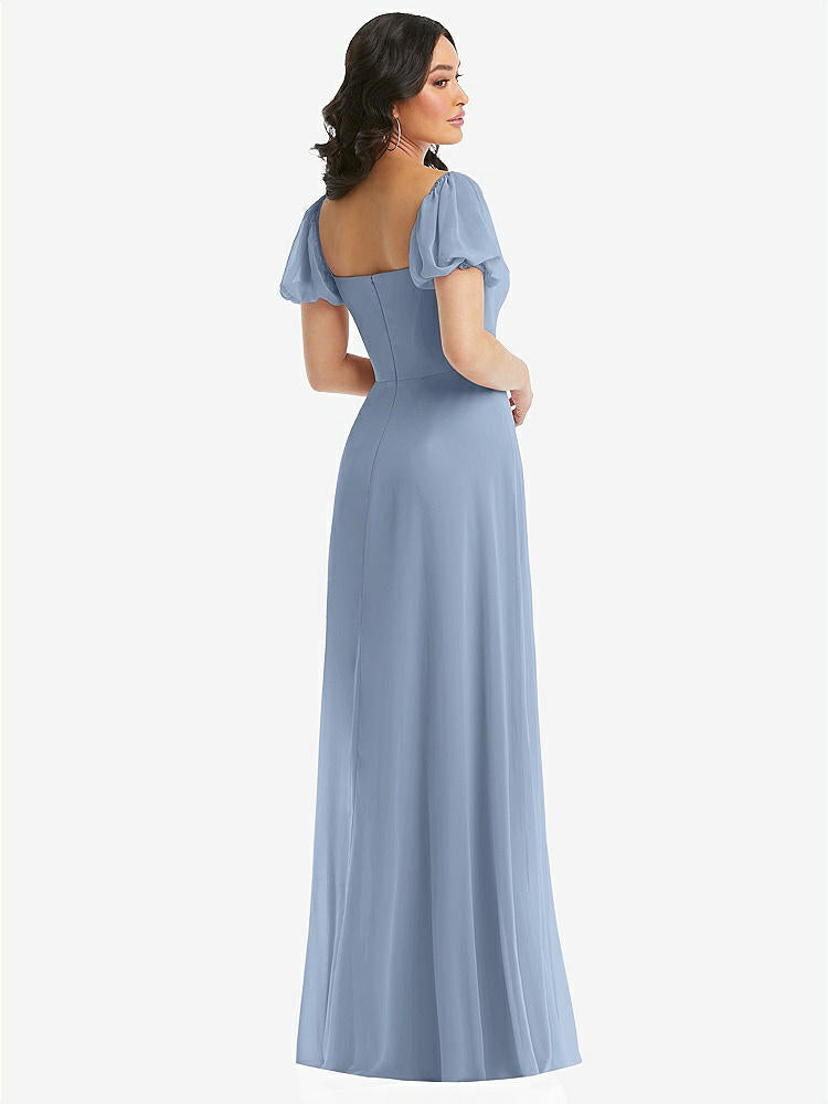 【NEW】【STYLE: 1567】パフ スリーブ シフォン マキシ ドレス 前面 スリット【COLOR: Cloudy】【SIZE: 00-30W】