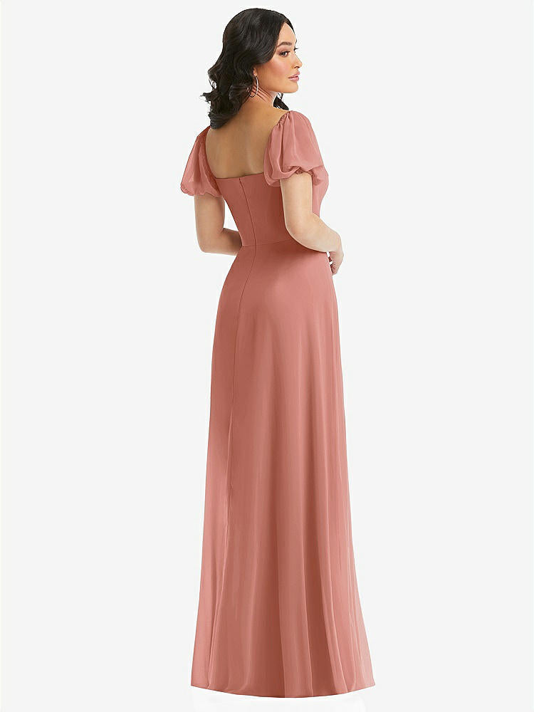 【NEW】【STYLE: 1567】パフ スリーブ シフォン マキシ ドレス 前面 スリット【COLOR: Desert Rose】【SIZE: 00-30W】
