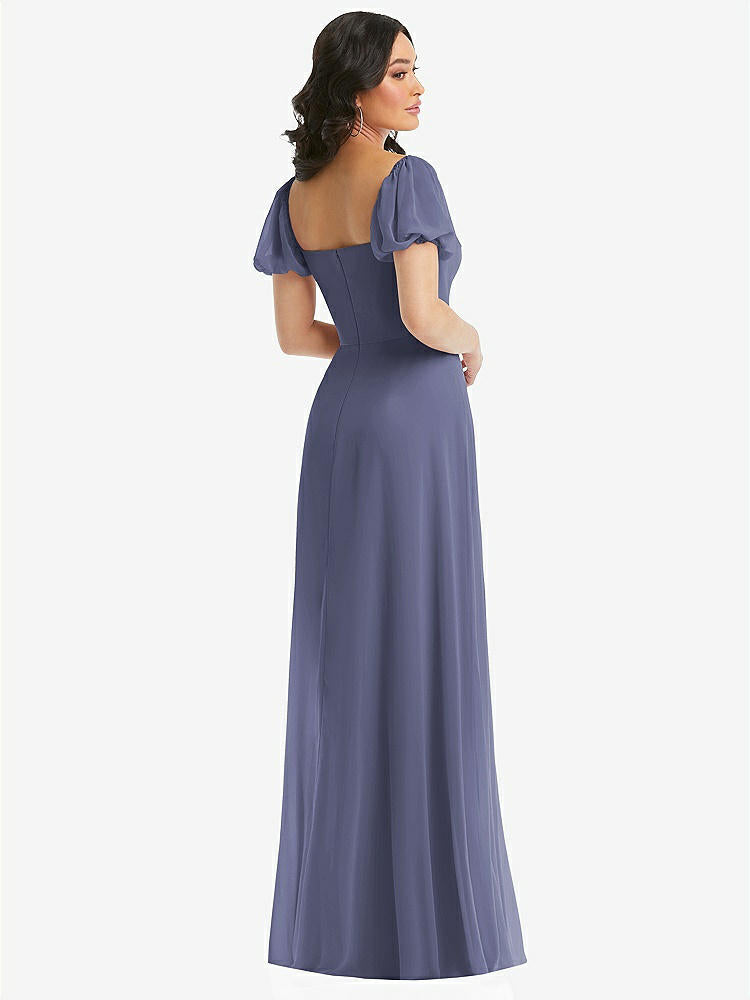 【NEW】【STYLE: 1567】パフ スリーブ シフォン マキシ ドレス 前面 スリット【COLOR: French Blue】【SIZE: 00-30W】