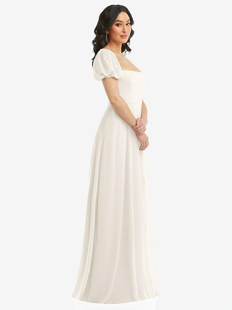 【STYLE: 1567】Puff Sleeve Chiffon Maxi Dress with Front Slit【COLOR: Ivory】