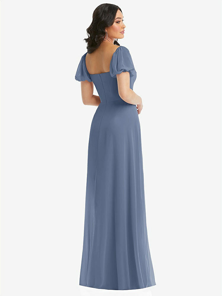 【NEW】【STYLE: 1567】パフ スリーブ シフォン マキシ ドレス 前面 スリット【COLOR: Larkspur Blue】【SIZE: 00-30W】