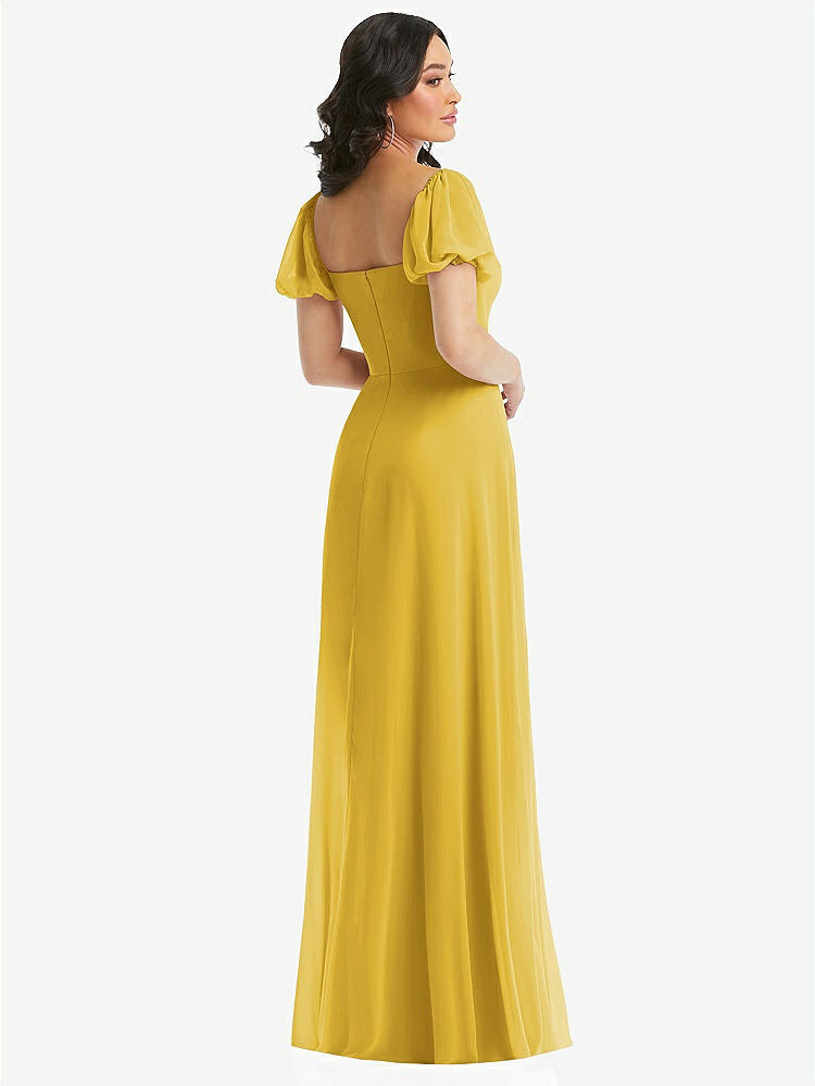 【NEW】【STYLE: 1567】パフ スリーブ シフォン マキシ ドレス 前面 スリット【COLOR: Marigold】【SIZE: 00-30W】