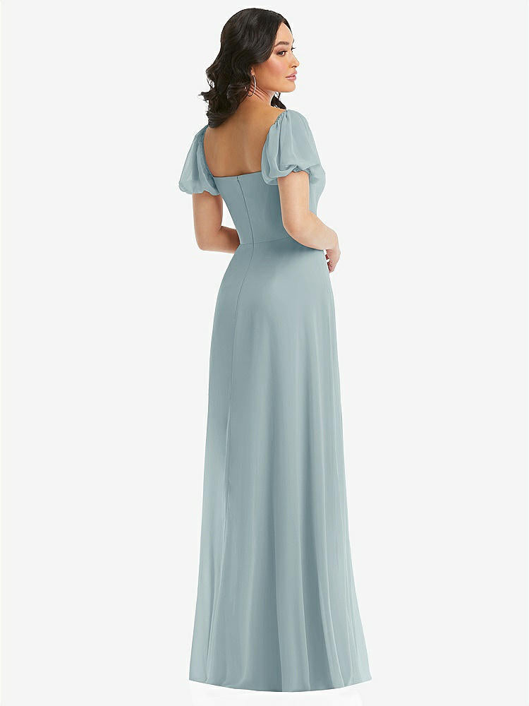 【NEW】【STYLE: 1567】パフ スリーブ シフォン マキシ ドレス 前面 スリット【COLOR: Morning Sky】【SIZE: 00-30W】