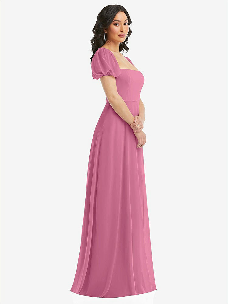 【NEW】【STYLE: 1567】パフ スリーブ シフォン マキシ ドレス 前面 スリット【COLOR: Orchid Pink】【SIZE: 00-30W】