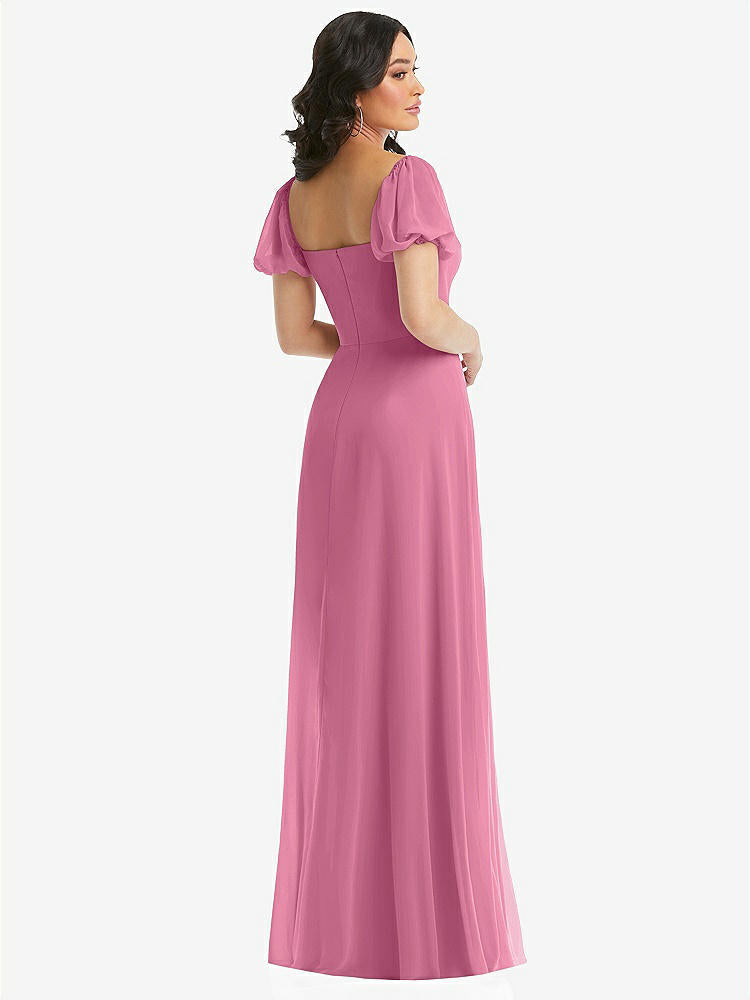 【NEW】【STYLE: 1567】パフ スリーブ シフォン マキシ ドレス 前面 スリット【COLOR: Orchid Pink】【SIZE: 00-30W】