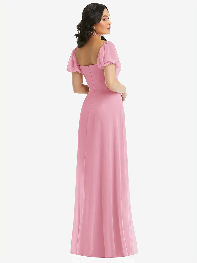 【NEW】【STYLE: 1567】パフ スリーブ シフォン マキシ ドレス 前面 スリット【COLOR: Peony Pink】【SIZE: 00-30W】