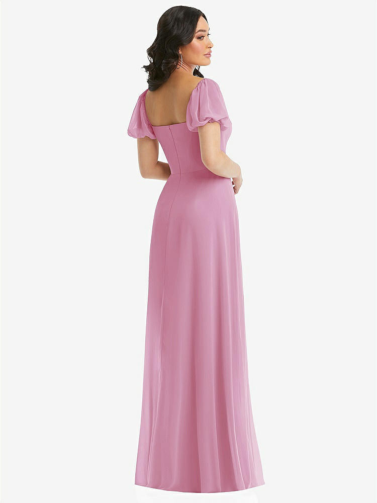 【NEW】【STYLE: 1567】パフ スリーブ シフォン マキシ ドレス 前面 スリット【COLOR: Powder Pink】【SIZE: 00-30W】