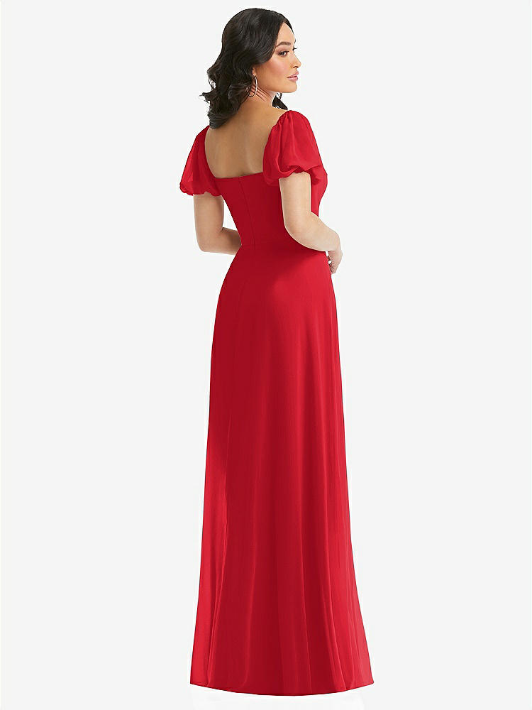 【STYLE: 1567】Puff Sleeve Chiffon Maxi Dress with Front Slit【COLOR: Parisian Red】