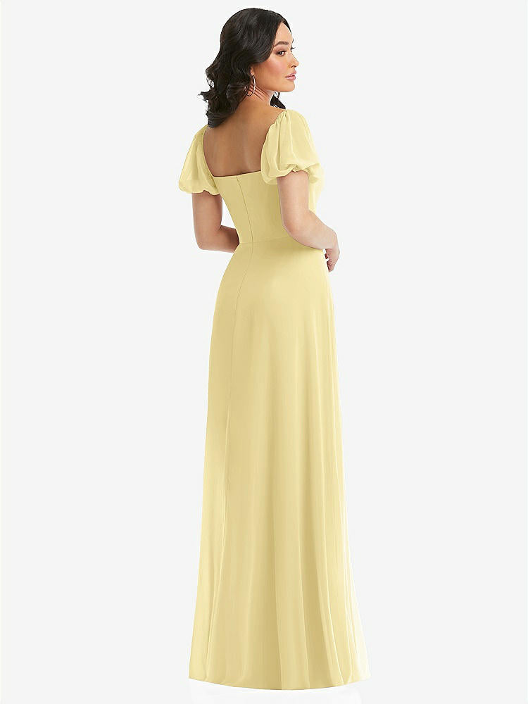 【NEW】【STYLE: 1567】パフ スリーブ シフォン マキシ ドレス 前面 スリット【COLOR: Pale Yellow】【SIZE: 00-30W】