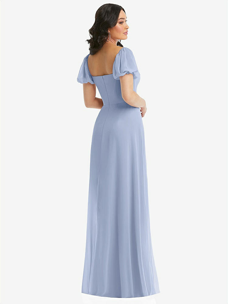 【NEW】【STYLE: 1567】パフ スリーブ シフォン マキシ ドレス 前面 スリット【COLOR: Sky Blue】【SIZE: 00-30W】