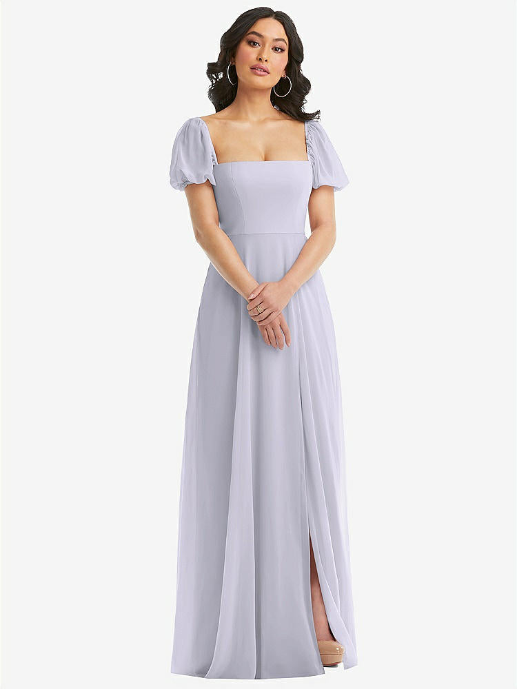 【STYLE: 1567】Puff Sleeve Chiffon Maxi Dress with Front Slit【COLOR: Silver Dove】