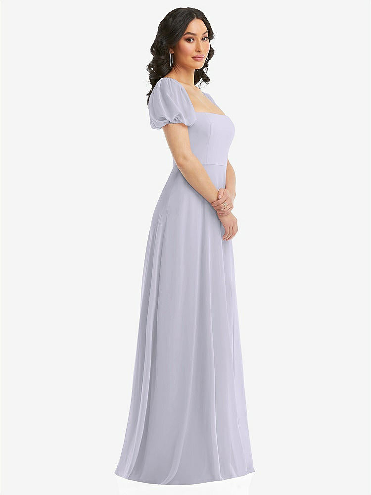 【STYLE: 1567】Puff Sleeve Chiffon Maxi Dress with Front Slit【COLOR: Silver Dove】