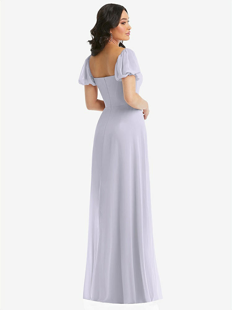 【STYLE: 1567】Puff Sleeve Chiffon Maxi Dress with Front Slit【COLOR: Silver Dove】