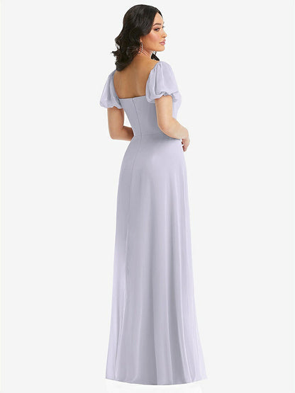 【STYLE: 1567】Puff Sleeve Chiffon Maxi Dress with Front Slit【COLOR: Silver Dove】