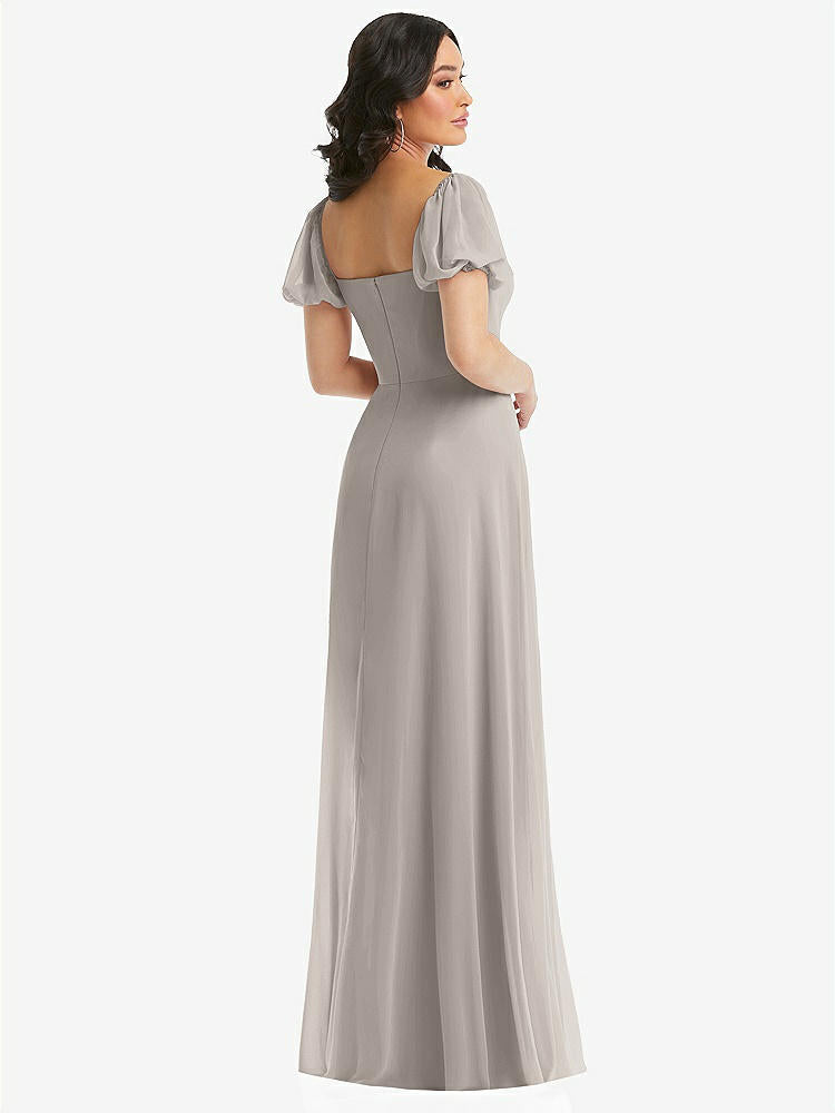【NEW】【STYLE: 1567】パフ スリーブ シフォン マキシ ドレス 前面 スリット【COLOR: Taupe】【SIZE: 00-30W】