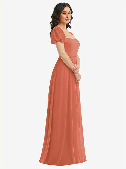 【STYLE: 1567】Puff Sleeve Chiffon Maxi Dress with Front Slit【COLOR: Terracotta Copper】