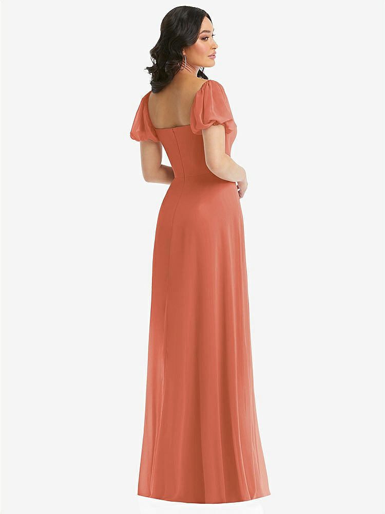 【STYLE: 1567】Puff Sleeve Chiffon Maxi Dress with Front Slit【COLOR: Terracotta Copper】
