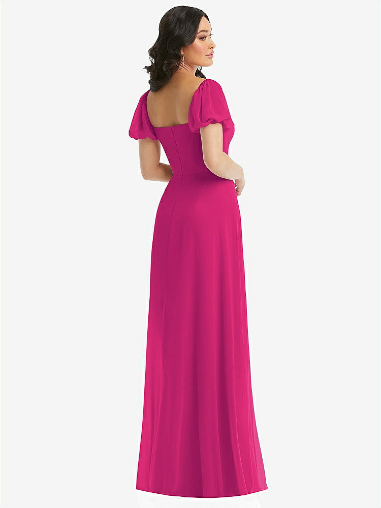 【NEW】【STYLE: 1567】パフ スリーブ シフォン マキシ ドレス 前面 スリット【COLOR: Think Pink】【SIZE: 00-30W】