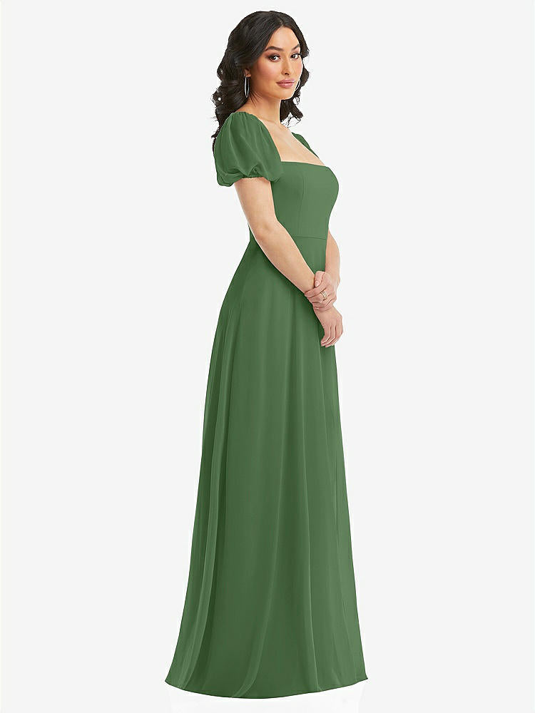 【STYLE: 1567】Puff Sleeve Chiffon Maxi Dress with Front Slit【COLOR: Vineyard Green】