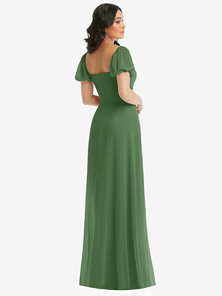 【STYLE: 1567】Puff Sleeve Chiffon Maxi Dress with Front Slit【COLOR: Vineyard Green】