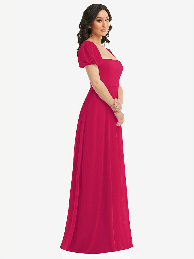 【NEW】【STYLE: 1567】パフ スリーブ シフォン マキシ ドレス 前面 スリット【COLOR: Vivid Pink】【SIZE: 00-30W】