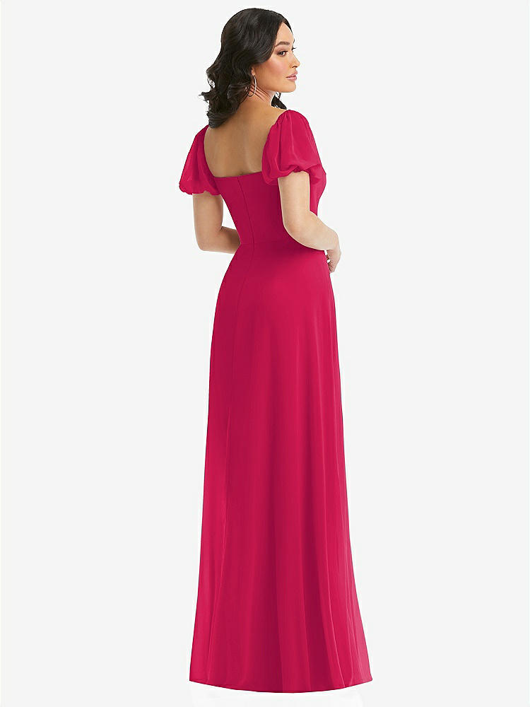 【NEW】【STYLE: 1567】パフ スリーブ シフォン マキシ ドレス 前面 スリット【COLOR: Vivid Pink】【SIZE: 00-30W】
