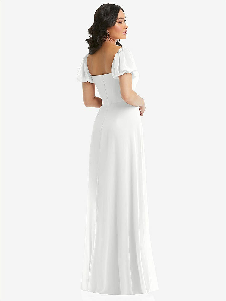 【STYLE: 1567】Puff Sleeve Chiffon Maxi Dress with Front Slit【COLOR: White】