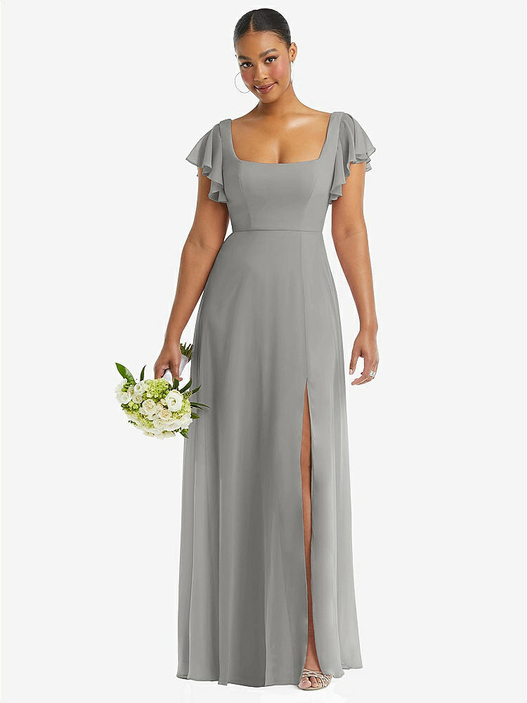 【NEW】【STYLE: 1568】フラッター 袖 スクープ オープンバック シフォン マキシ ドレス【COLOR: Chelsea Gray】【SIZE: 00-30W】