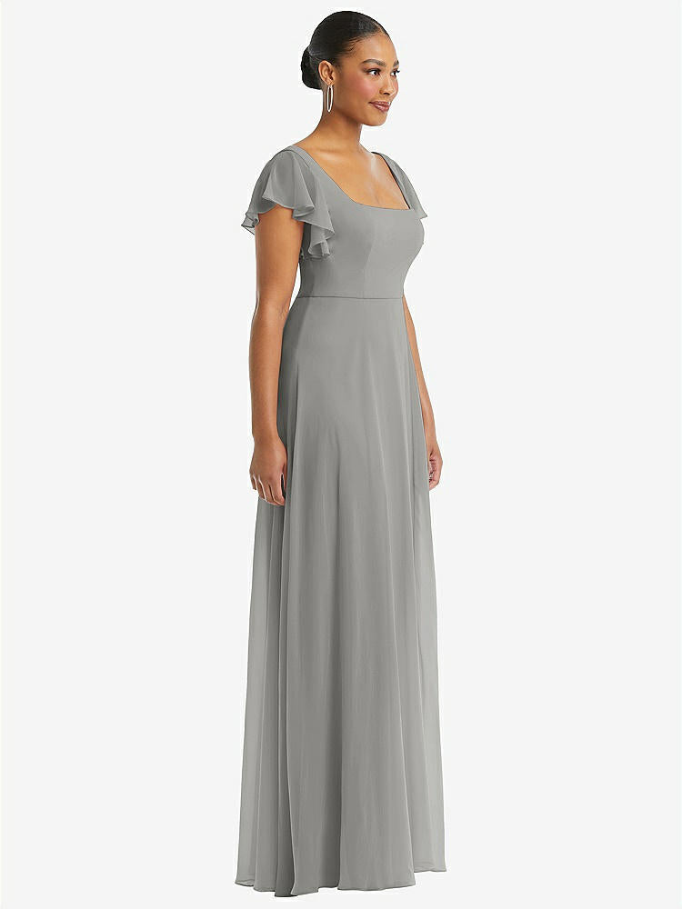 【NEW】【STYLE: 1568】フラッター 袖 スクープ オープンバック シフォン マキシ ドレス【COLOR: Chelsea Gray】【SIZE: 00-30W】