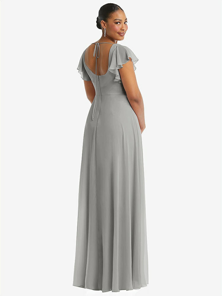 【NEW】【STYLE: 1568】フラッター 袖 スクープ オープンバック シフォン マキシ ドレス【COLOR: Chelsea Gray】【SIZE: 00-30W】