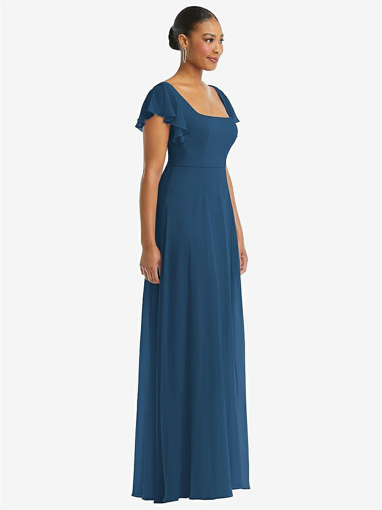 【NEW】【STYLE: 1568】フラッター 袖 スクープ オープンバック シフォン マキシ ドレス【COLOR: Dusk Blue】【SIZE: 00-30W】